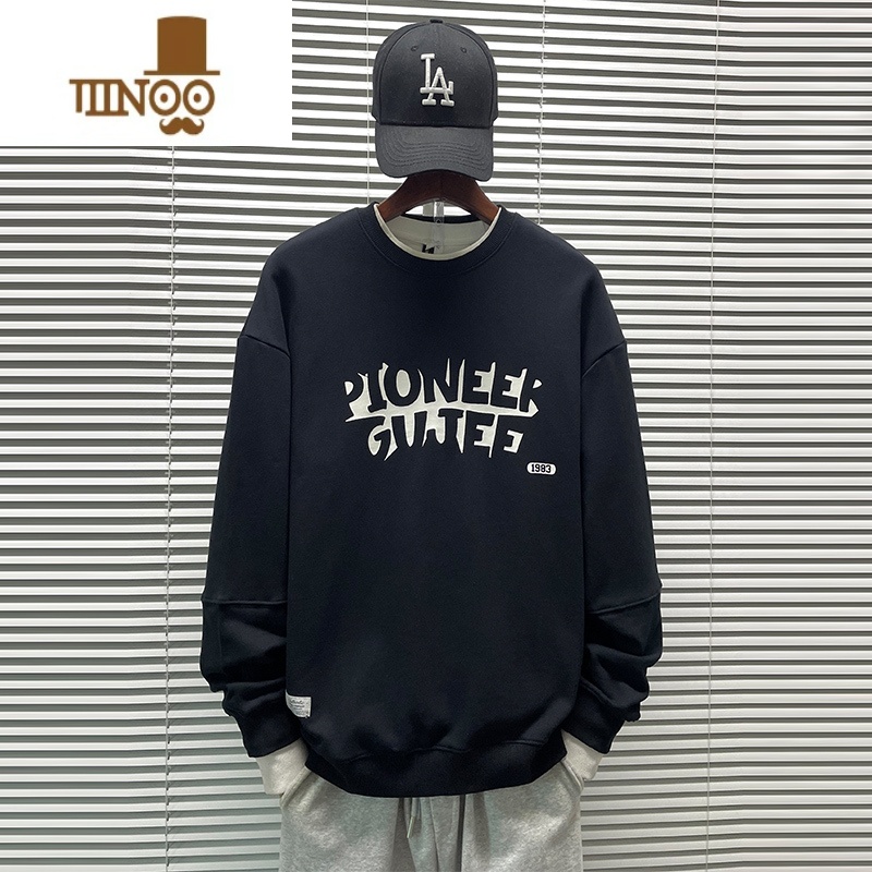 YANXU新款圆领字母印花卫衣男美式潮流宽松休闲百搭青少年上衣内搭