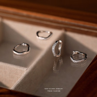 波浪型磨砂素圈耳环女s999纯银简约百搭微镶耳扣轻奢足银耳圈代发送女朋友老婆情人节七夕生日礼物