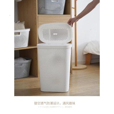 家柏饰(CORATED)浴室大号塑料脏衣篮卧室衣服收纳篮子日式家用洗衣篓玩具筐带盖