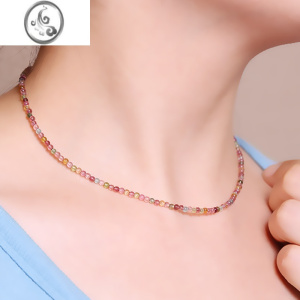 JiMi透亮|彩色小碧玺项链极细锁骨链女夏颈链2023新款新中式水晶