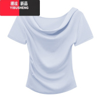 YIBUSHENG甜辣法式气质一字肩短袖T恤女季2024新款褶皱修身显瘦短款上衣