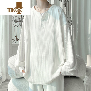 YANXU特大码300斤V领垂感长袖T恤男薄款潮牌宽松感内搭打底衫2