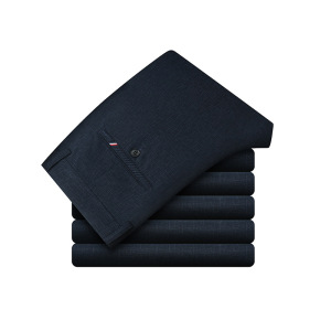 印花格子男式弹力休闲裤男中年商务宽松直筒裤男装春秋常规长裤子