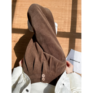 美拉德棕色灯芯绒裤子女秋冬新款加绒西装裤小个子咖色阔腿裤_772