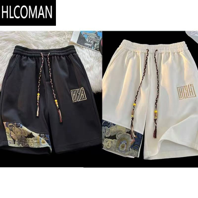 HLCOMAN华夫格短裤男夏季拼接小熊男生休闲运动沙滩五分裤子