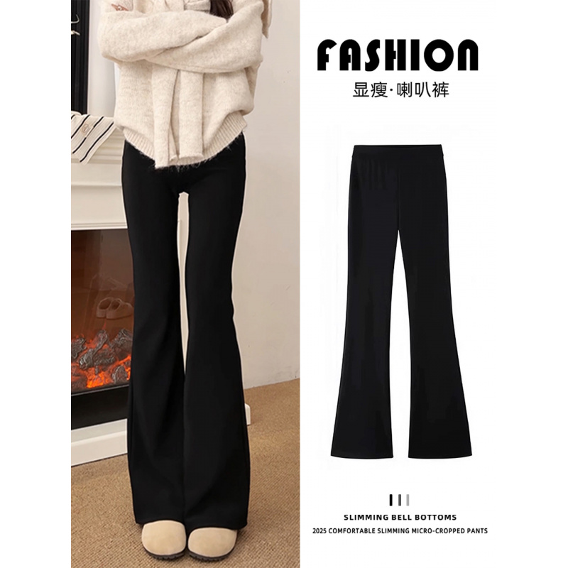 加绒微喇叭裤子女冬新款胖mm大码加厚高腰垂感直筒西装马蹄裤