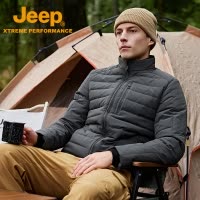 Jeep户外羽绒衣男轻薄短款保暖服立领修身灰鹅绒排骨羽绒服外套