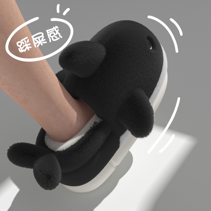 冬季男女同款踩屎感小鲨鱼棉拖鞋时尚休闲居家包跟加绒保暖棉鞋