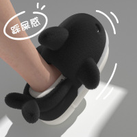 冬季男女同款踩屎感小鲨鱼棉拖鞋时尚休闲居家包跟加绒保暖棉鞋