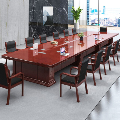 油漆会议桌贴实木皮长条桌公司开会大型洽谈桌椅组合