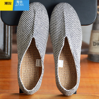 聚范2024新款亚麻鞋子软底男生夏季懒人鞋一脚蹬透气布鞋复古国风男鞋
