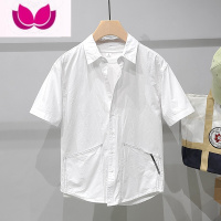 七斓多口袋白色短袖衬衫男日系工装夏季薄款透气时尚休闲简约纯色衬衣
