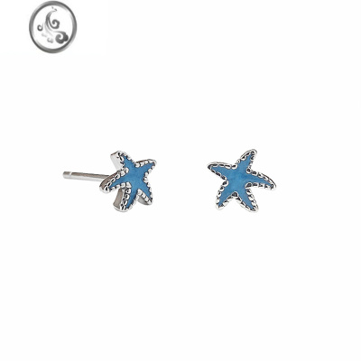 JiMibolo甜酷气质小迷你可爱chic蓝色小海星耳钉星星耳饰女复古港风潮
