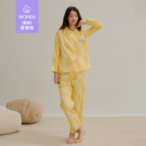 情侣磨毛刺绣睡衣纯棉秋冬季全棉睡衣家居服梭织磨毛套装