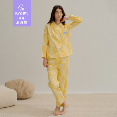 情侣磨毛刺绣睡衣纯棉秋冬季全棉睡衣家居服梭织磨毛套装