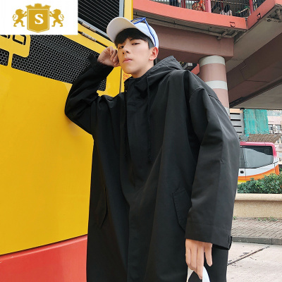 SUNTEK秋季中长款外套男士加肥加大码潮流胖子宽松韩版风衣休闲百搭大衣风衣