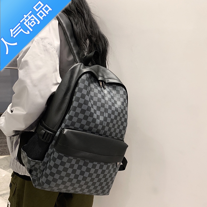 封后复古英伦风格子书包女大学生高中生ins超火双肩包PU皮质防水背包书包学生