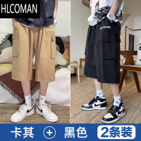 HLCOMAN美式工装短裤男款夏季多口袋中裤宽松大码运动休闲七分裤子
