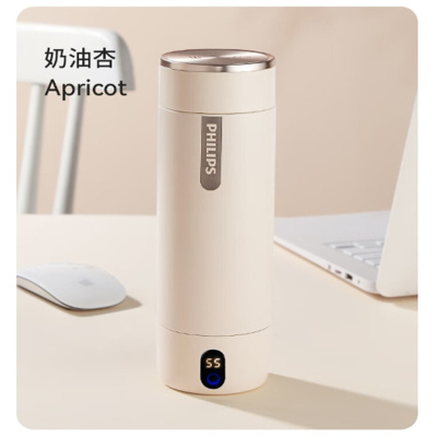 飞利浦烧水杯便携式小型电热杯316不锈钢保温杯 AWP2767 奶油杏 400ml 单位:个