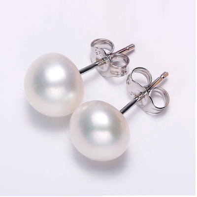 帛兰梓韵淡水珍珠耳钉9-10MM简约款珍珠耳饰女款时尚百搭耳钉馒头圆合金珍珠耳钉扁圆形珍珠耳饰9-10MM白色珍珠