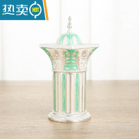 敬平欧式牙签筒创意个性家用客厅北欧ins牙签盒可爱按压式自动桶 银湖绿罗马柱