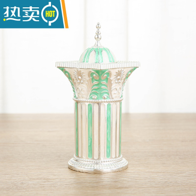 敬平欧式牙签筒创意个性家用客厅北欧ins牙签盒可爱按压式自动桶 银湖绿罗马柱