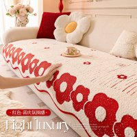 红色喜庆沙发垫新年新款冬季异形高级感盖布直排加厚毛绒沙发坐垫