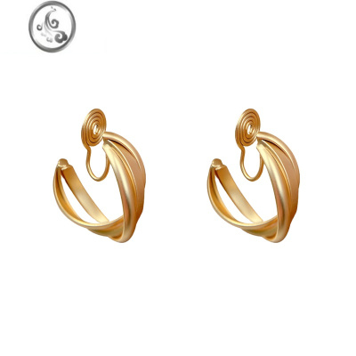 JiMi哑古高级感 蚊香盘无痛耳夹无耳洞女法式小众耳环金属圈耳饰