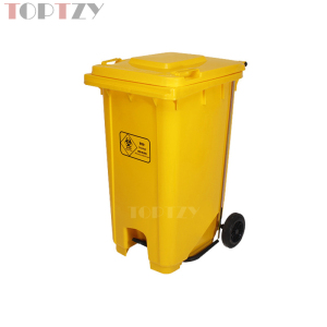 toptzy TZ4060423 医疗垃圾桶脚踏式垃圾箱黄色带盖废物回收箱 100升带轮款