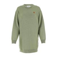 高田贤三(Kenzo)绿色羊毛套头衫女款圆领长袖胸口贴牌设计运动休