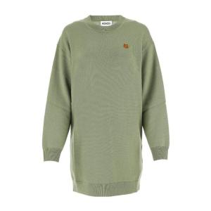 高田贤三(Kenzo)绿色羊毛套头衫女款圆领长袖胸口贴牌设计运动休 绿色 S