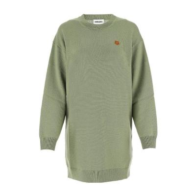 高田贤三(Kenzo)绿色羊毛套头衫女款圆领长袖胸口贴牌设计运动休
