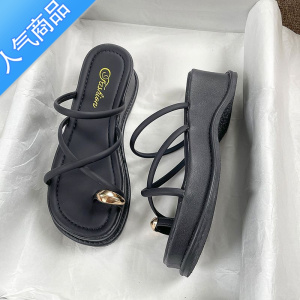 SUNTEK今年流行的绝美法式套趾凉拖女夏外穿2023年新款坡跟百搭罗马凉鞋