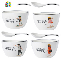 创意卡通碗碟套装家用可爱亲子碗勺组合个性一家人陶瓷餐具4/3人 FENGHOU 方碗勺爸1妈1女2