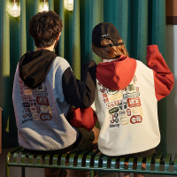 [2.5折价116元]唐狮秋冬新款情侣卫衣百搭加绒连帽插肩袖宽松上衣潮牌in红