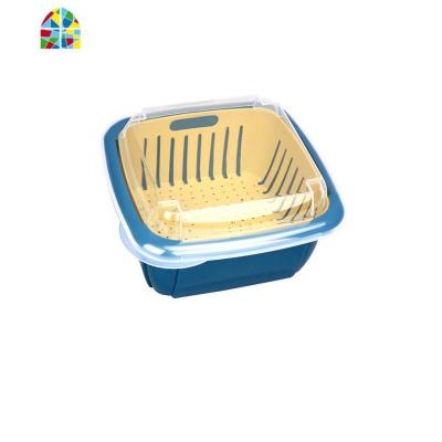 厨房双层洗菜盆镂空水果盆洗水果家用水果篮创意塑料洗菜篮 FENGHOU 深蓝