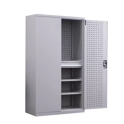 风雷动重型工具柜车间用加厚物件工具储物柜工厂铁皮柜汽修厂零件收纳柜白色四层一抽带挂板