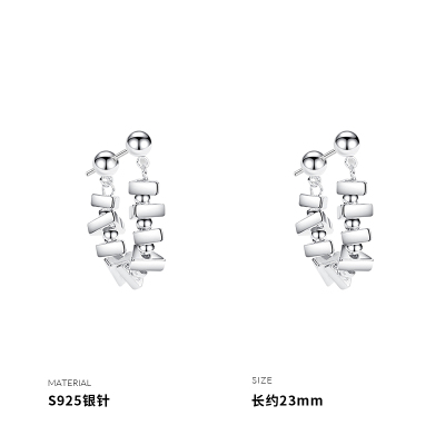 925纯银几何碎银银针耳钉女耳环耳饰韩国网红小众设计送女朋友老婆情人节七夕生日礼物