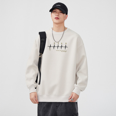 |圆领卫衣男早秋季款字母印花套头衫日系复古百搭休闲潮流