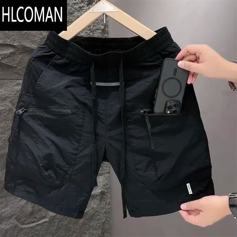 HLCOMAN夏季男士口袋拉链工装短裤男2025百搭宽松速干运动休闲五分沙滩裤