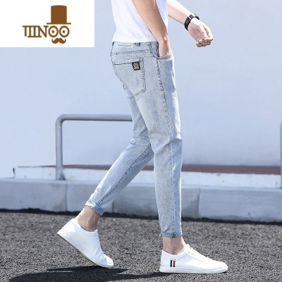 YANXU夏季薄款潮牌九分牛仔裤男款夏天修身小脚男生休闲裤弹力男士裤子