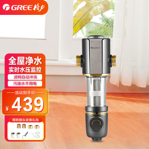 格力(GREE)前置过滤器WTE-QZBW04家用全屋自来水反冲洗净水器中央净水机高效过滤终身免换滤芯水压监控不锈钢滤网