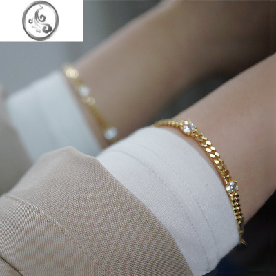 JiMi潮酷时尚爆棚保色欧美风镶钻粗手链INS个性镶嵌锆石古巴手饰潮品