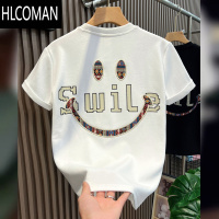 HLCOMAN潮牌夏季圆领短袖T恤男小众设计感彩绘笑脸印花ins超火流行半袖衫