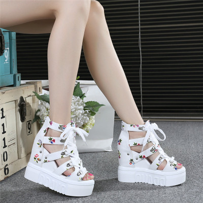 林先森2021夏季新款超高跟坡跟凉鞋女松糕厚底防水台内增高鱼嘴鞋凉靴子凉鞋