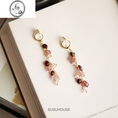 JiMi彩色水晶蚊香盘耳夹无耳洞女长款耳环高级感无痛耳饰超仙流苏新款