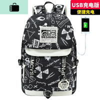 书包时尚潮流男士初中学生个性大容量青少年男背包休闲电脑双肩包NEW LAKE [涂鸦USB版]单件