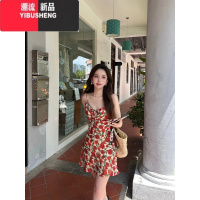 YIBUSHENG日多巴胺复古碎花吊带裙女2024新款梨形身材性感露肩甜辣连衣裙
