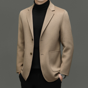 秋冬商务宴会山羊绒西装男毛呢大衣短款外套高端休闲羊毛呢小西服羊绒毛呢双面呢子大衣商务休闲西装外套