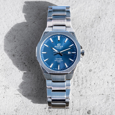 卡西欧旗舰店手表男正品Edifice限量八角商务简约三针蓝宝石镜面钢带防水男士电子日韩石英表 男EFR-S108D